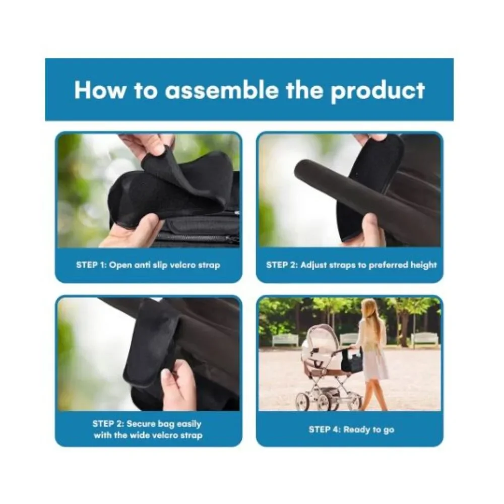 NEW Universal Stroller Organizer Bag Black Insulated Cup Holders Phone Pocket